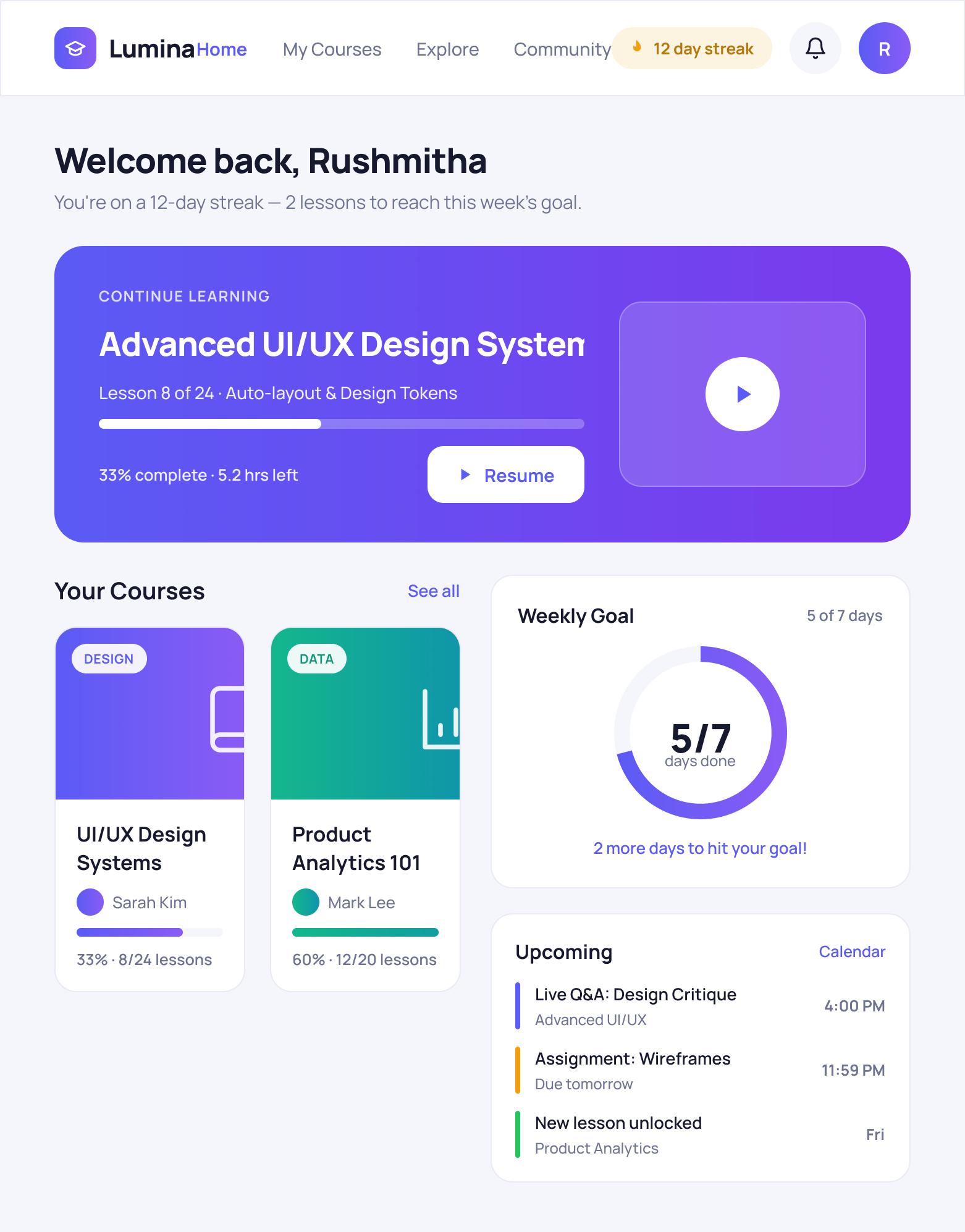 Lumina course dashboard